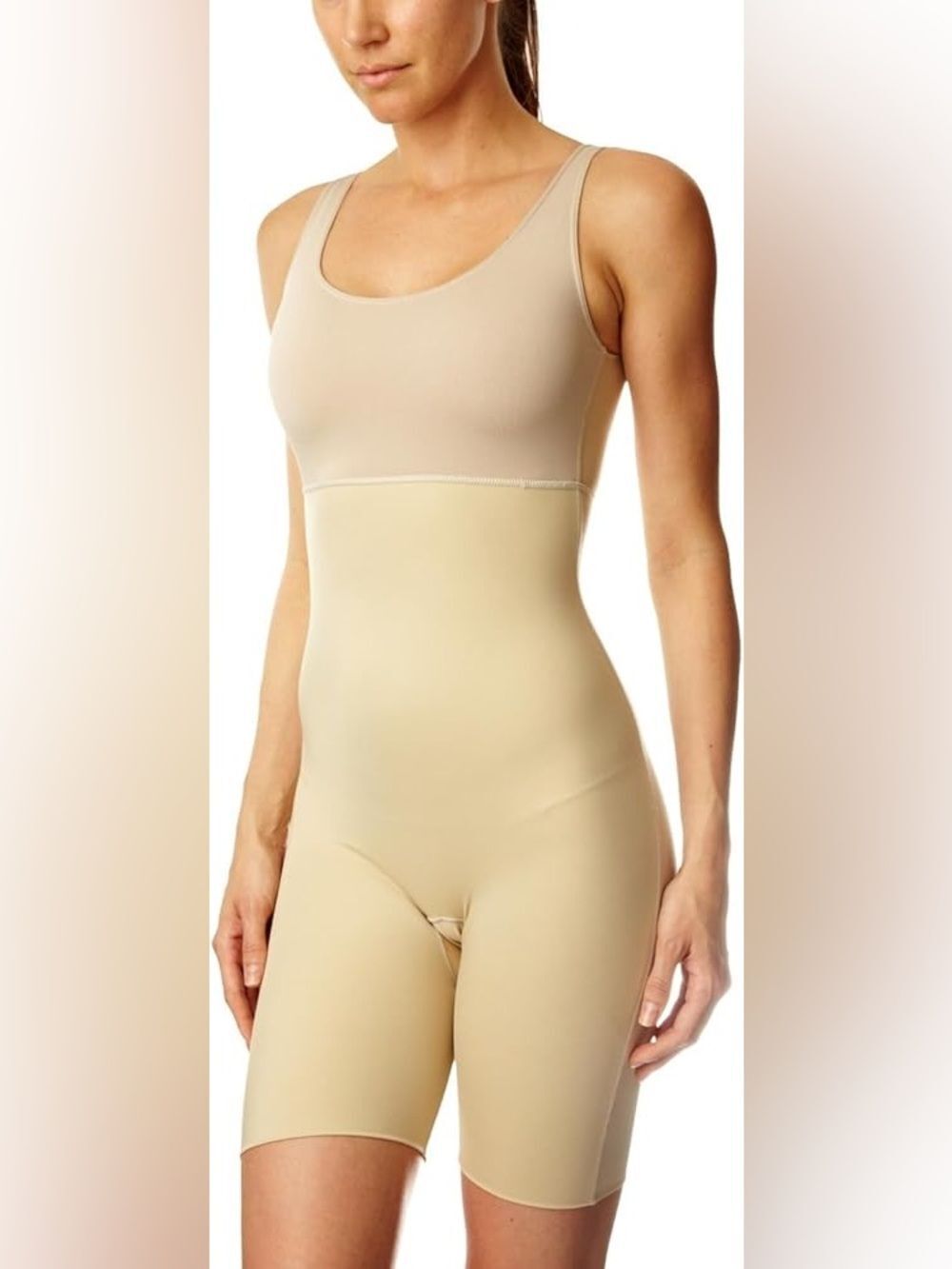 SPANX Nude Tan Hide and Sleek Mid-Thigh Shapewear Bodysuit
